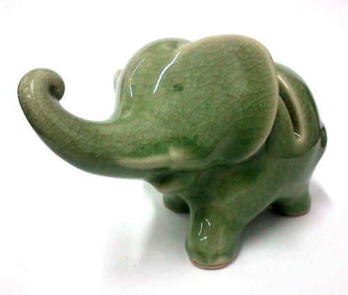 New Ceramic Porcelain Business Name Card Holder Green Elephant Trunk Thailand