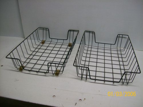 2 Vintage Metal Office Wire Basket - Desk Tray for Papers Documents or Mail