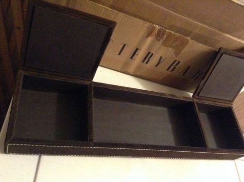 Pottery Barn Desk Organizer Leather Suede Catch All Nice Christmas Gift!  New!