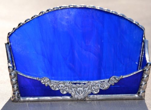 Executive Cobalt Blue Business Card Holder, Handmade Stained Glass, Great gift