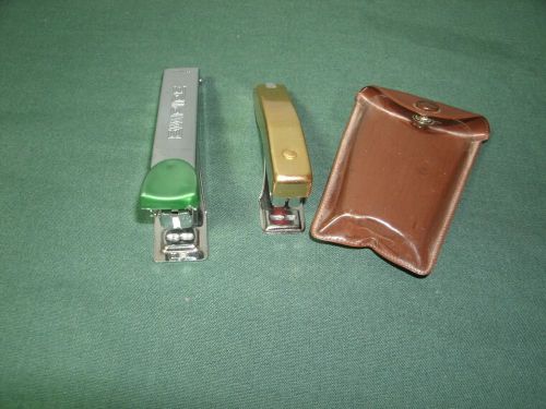 TWO SMALL COLLECTIBLE VINTAGE STAPLERS EMPIRE TAIWAN AND ONE GOLD HONG KONG