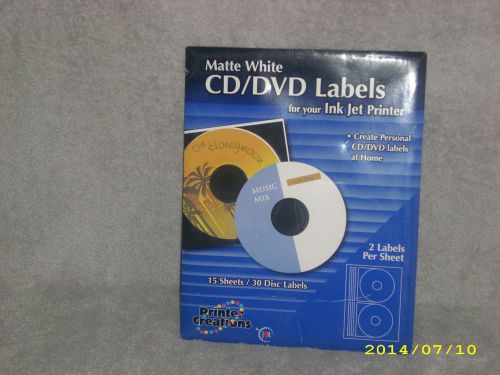 CD / DVD LABELS*15 SHEETS/ 30 LABELS, SELF ADHESIVE, MATT WHITE. CREATE AT HOME
