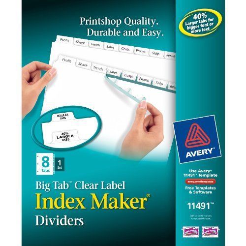Avery Big Tab Index Maker Clear Label Divider - 8 Tab[s]/set - 8.50&#034; (ave11491)