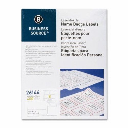 Business Source Name Badge Labels, 2-1/3&#034;x3-3/8&#034;, 400/PK, Plain White (BSN26144)