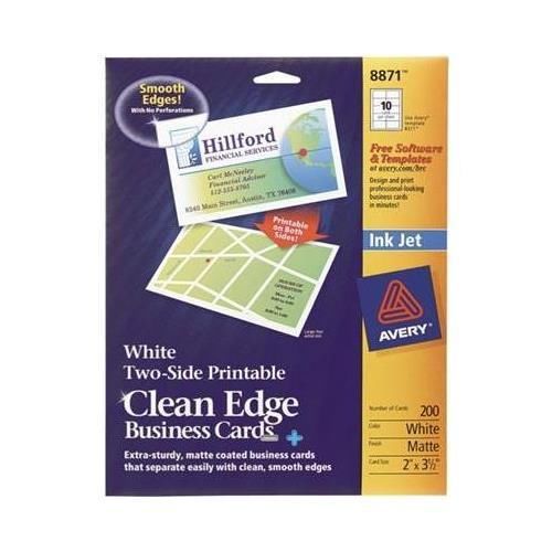 Avery 8871 Labels,Inkjet Clean Edge Business Cards White Matte 10/Sheet (20/Pkg)