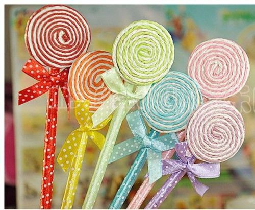 US* 6pcs Kawaii lollipop ball Point pens fun cute bow lot sweet Candy pencil bow