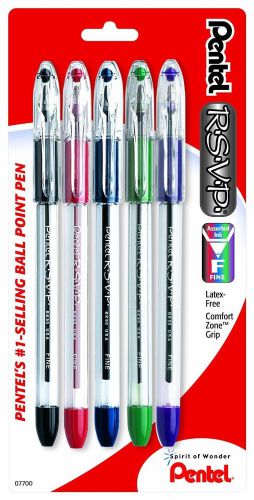 (5) PENTEL RSVP Ballpoint Pens BK90BP5M Fine Assorted 5/Packs *25 PENS TOTAL*