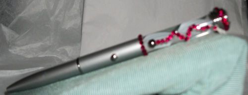 SILVER TONE INK PEN WITH LIGHTED BASE/RED SWAROVSKI CRYSTALS &amp; 1 INK REFILL NWT