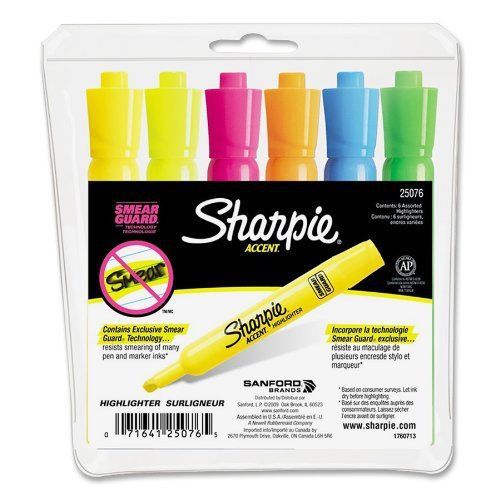Sharpie Accent Tank-Style Highlighters, 6 Colored Highlighters 25076