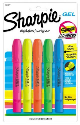 Sharpie Gel Stick Highlighters 5 Colors Won&#039;t Bleed or Smear Ink Free Technology