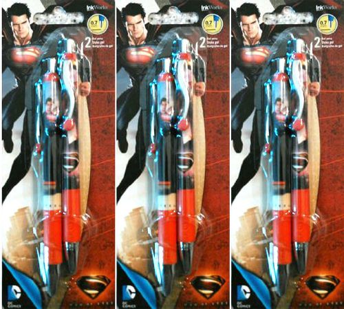 Inkworks Superman Man of Steel Set of 6 Black Gel Pens (3 Packs of 2)