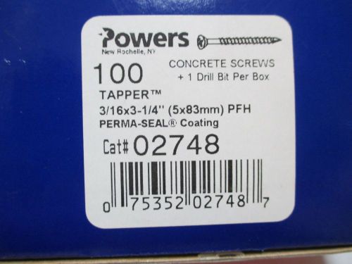 Powers fasteners 2748 3/16&#034;x 31/4&#034; phillips head tapper concrete screws for sale