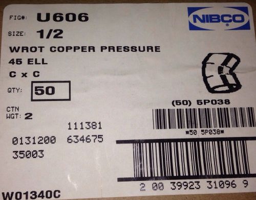 50 Nibco 1/2&#034; 45° Copper Elbow Fitting Pluming Fittings