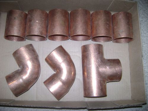 NEW 2&#034; COPPER PIPE FITTINGS -90&#039;S /  T&#039;s &amp; STRAIGHT 9 TOTAL