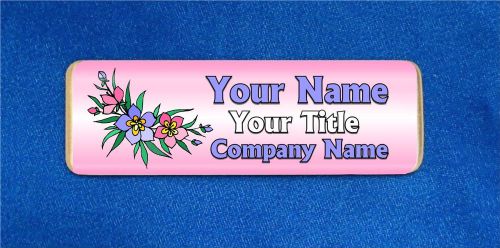 Pink Flowers Custom Personalized Name Tag Badge ID Girl Florist Garden Gardener