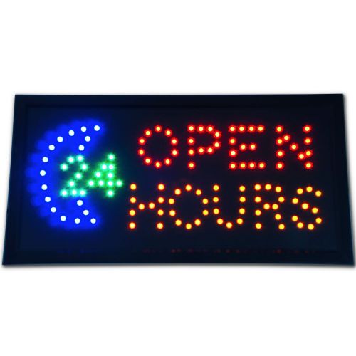 Bright LED Animated OPEN 24 HOURS Sign neon display store window restaurant shop
