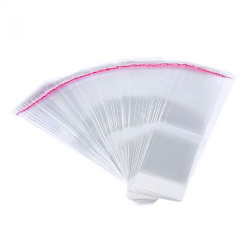 100PCs Self Adhesive Plastic Bags Transparent W/Hole 26x7cm Useable 21.5x7cm
