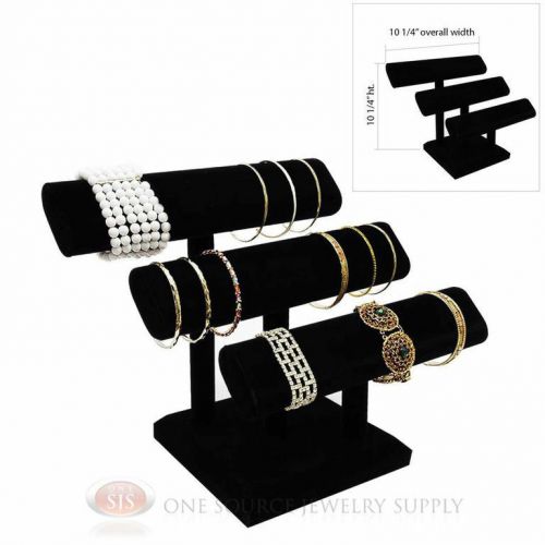 10 1/4&#034; Black Velvet 3 Tier T-Bar Oval Jewelry Bracelet Display Presentation