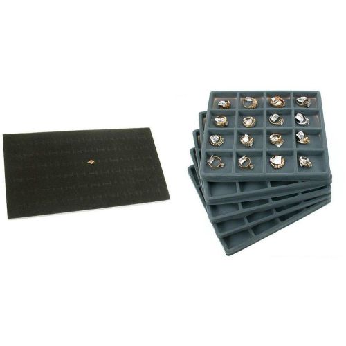 Black Ring Foam Pad &amp; Gray 16 Slot Jewelry Display Tray Inserts Kit 6 Pcs