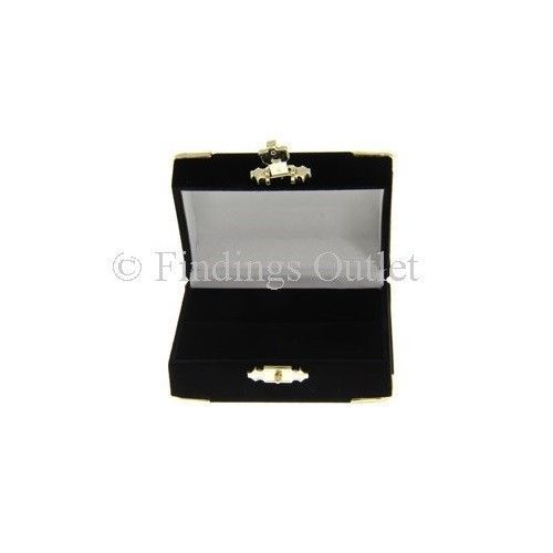 Treasure Chest Style Fancy Flocked Velour Black Double Ring Boxes - 1 Dozen
