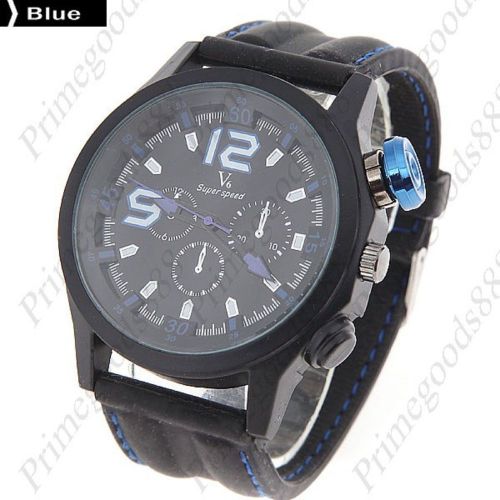 Round Rubber Analog Quartz Wrist Men&#039;s Free Shipping Wristwatch 3 Sub dials Blue