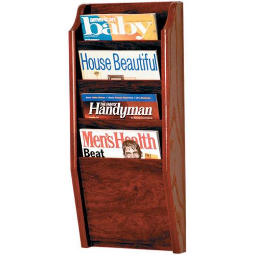 Wooden Mallet  MR24-4 Dark Red Mahogany 4 Pocket Magazine Wall Rack