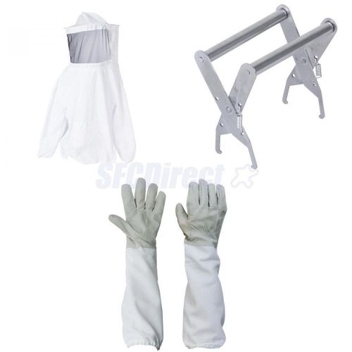 White beekeeping jacket veil + gloves + bee hive frame lifter capture grip tool for sale