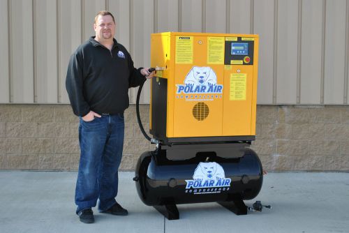 10 hp, 3-phase rotary screw air compressor mounted on 60-gallon asme tank for sale