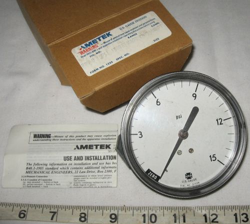 Ametek u.s. gauge 3-1/2&#034;  panel mount gauge 0-15 psi with 1/4&#034; npt for sale