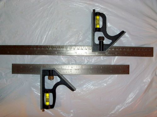 Lot of 2 Combination Square and Level  Johnson 400 12&#034; &amp; 420 16&#034; Made in USA