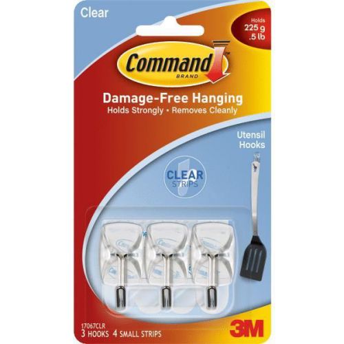 3M 17067CLR-3PK Command Clear Wire Adhesive Hook-COMMAND CLR WIRE HOOK