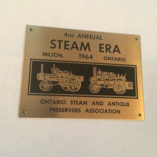 Steam Locomotive/Hit or Miss Engine Canadian National Train, Brass Plaque 1964