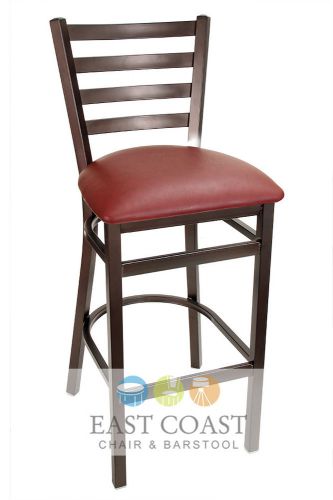 New gladiator rust powder coat ladder back metal bar stool with wine vinyl seat for sale