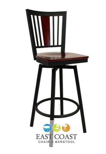 New steel city metal swivel bar stool with black frame &amp; mahogany wood seat for sale