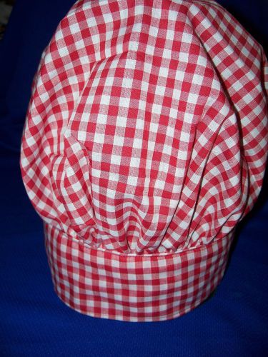 1 Red Checked Cotton Chef&#039;s Hat To Embroider