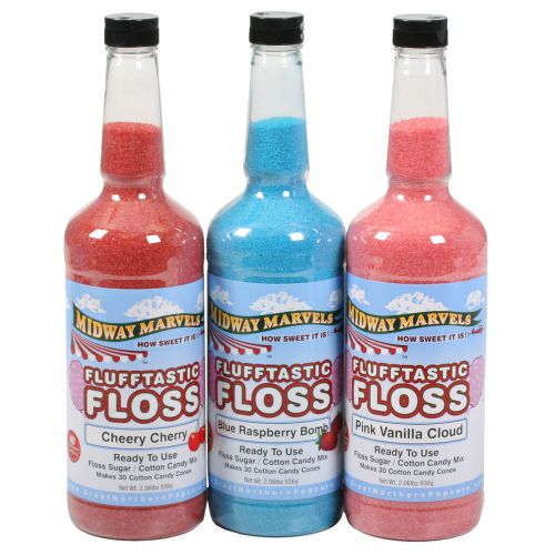 Flufftastic 3 Pack Premium Cotton Candy Sugar Floss by Great Northern, Quart