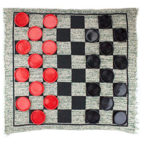 Giant 3-in-1 Checkers &amp; Mega Tic Tac Toe with Reversible Rug