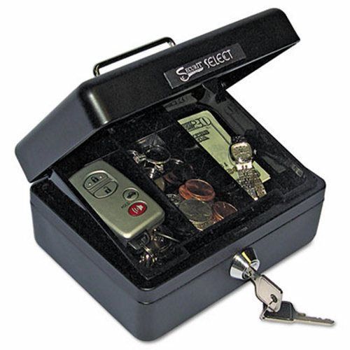 Securit Cash Box, 4-Compartment Tray, 2 Keys, Black/Silver Handle (PMC04801)