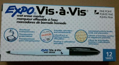 Expo Vis-A-Vis Wet-Erase Overhead Transparency Markers, Fine Point, Black, Dozen