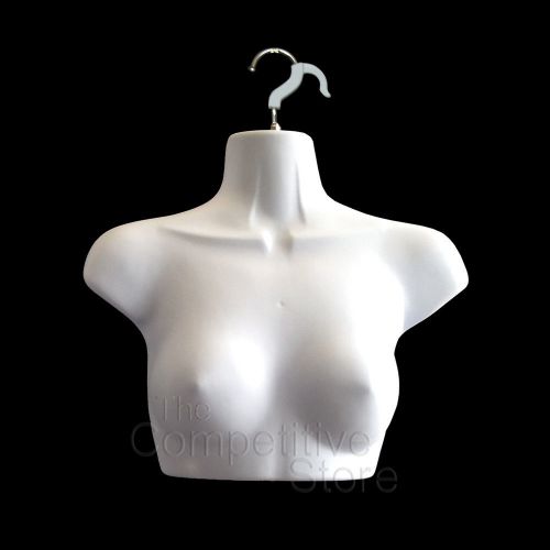White Female Upper Torso Mannequin Form With Hook For Hanging