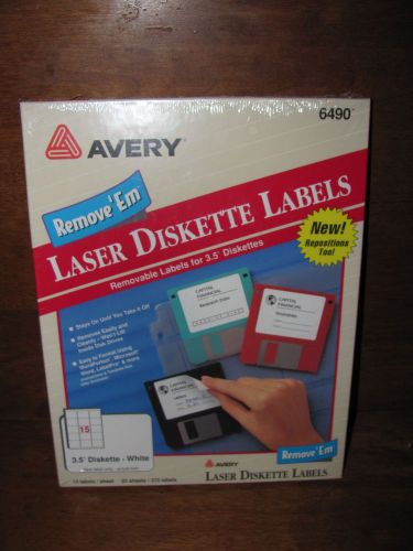 Avery 6490 Removable 3 1/2 &#034; Diskette Labels - White - 375 labels - Laser SEALED