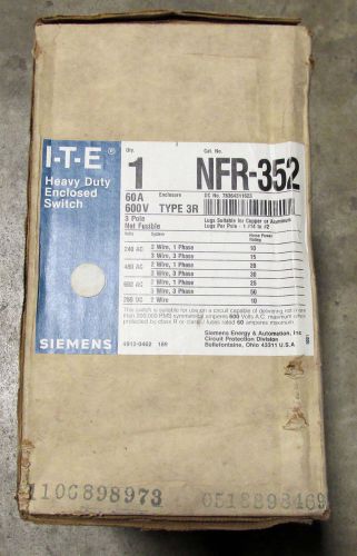 NIB Siemens NFR352 60 A 600 V  Safety Switch 3R NF