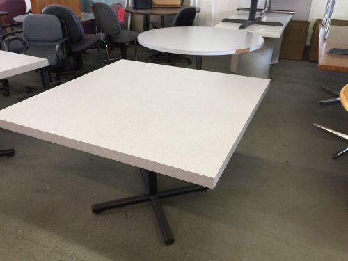 SQUARE CAFETERIA TABLE in GRAY COLOR LAMINATE w/ BLACK METAL X-BASE