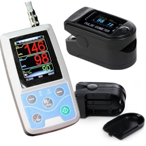 24h Patient Monitor ABPM Holter Blood Pressure+Cuffs+ SPO2 Finger Pulse Oximeter