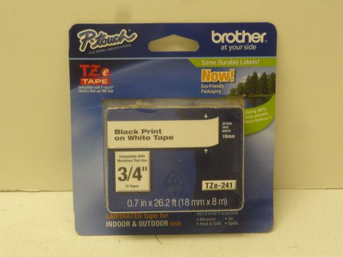 Brother TZe-241 P-Touch Label Tape, 3/4&#034; Black Print on White Tape - FREE Ship!