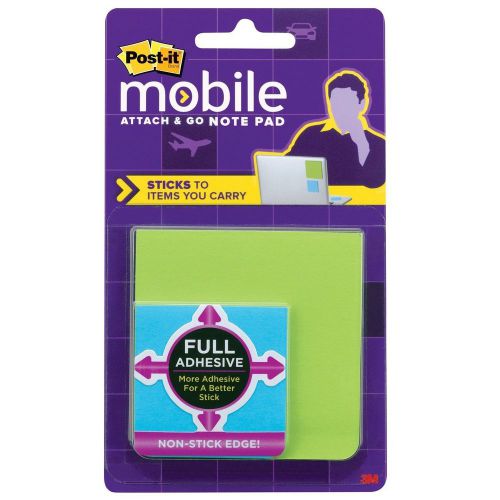 New Post-it Mobile Attach and Go Full Adhesive Note Pad, Bright Colors, 3 Pads