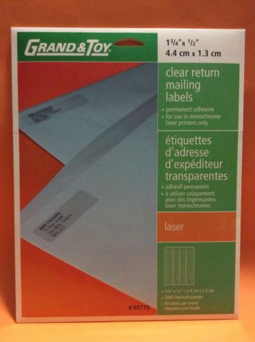 GRAND &amp; TOY Clear Mailing Labels w 2000 1 3/4&#034; x 1/2&#034; labels For LASER Printer