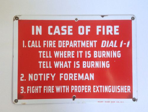 Vintage Fired On Enamel Porcelain Fire Shop Factory Steel Sign
