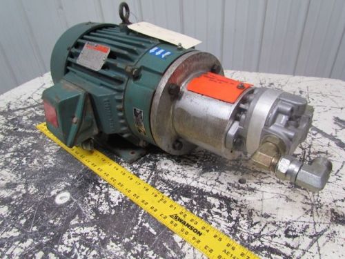 Parker hydraulics h49aa2a hydraulic gear pump unit w/reliance 5hp electric motor for sale