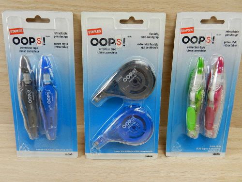 3 Staples Oops! Retractable Pen Style Side Rolling Correction Tape Wite Out